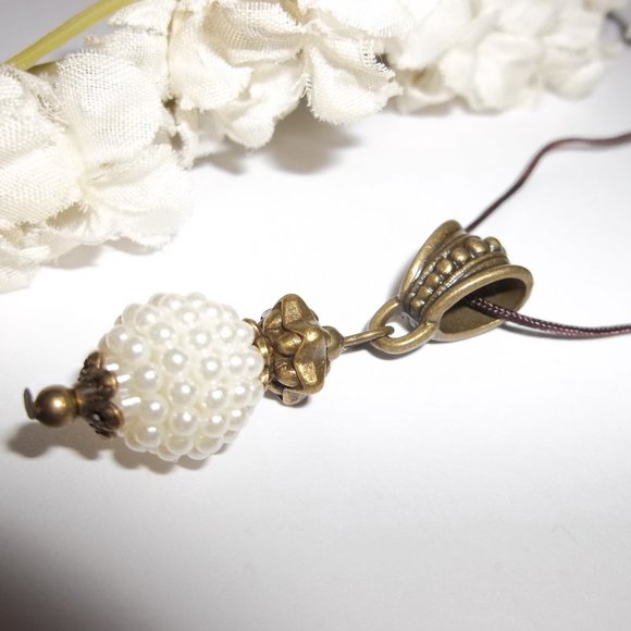 Necklace, Pendant, Medallion Cord Necklace, Pearl Necklace, Boho Necklace 7935 - Picture 4 of 10